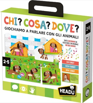 Confezione del gioco Headu Chi? Cosa? Dove? Giochiamo a parlare con gli animali